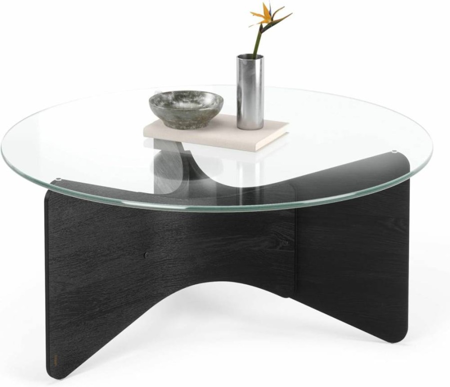 Umbra Madera Round Modern Coffee Table - Contemporary Black Wood End Table