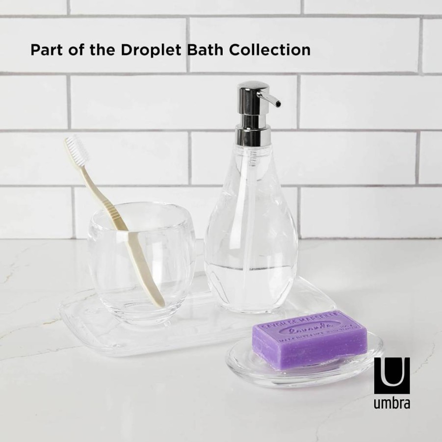 Umbra Clear Droplet Soap Dispenser Pump - Modern Bathroom Liquid Hand Soap Holder