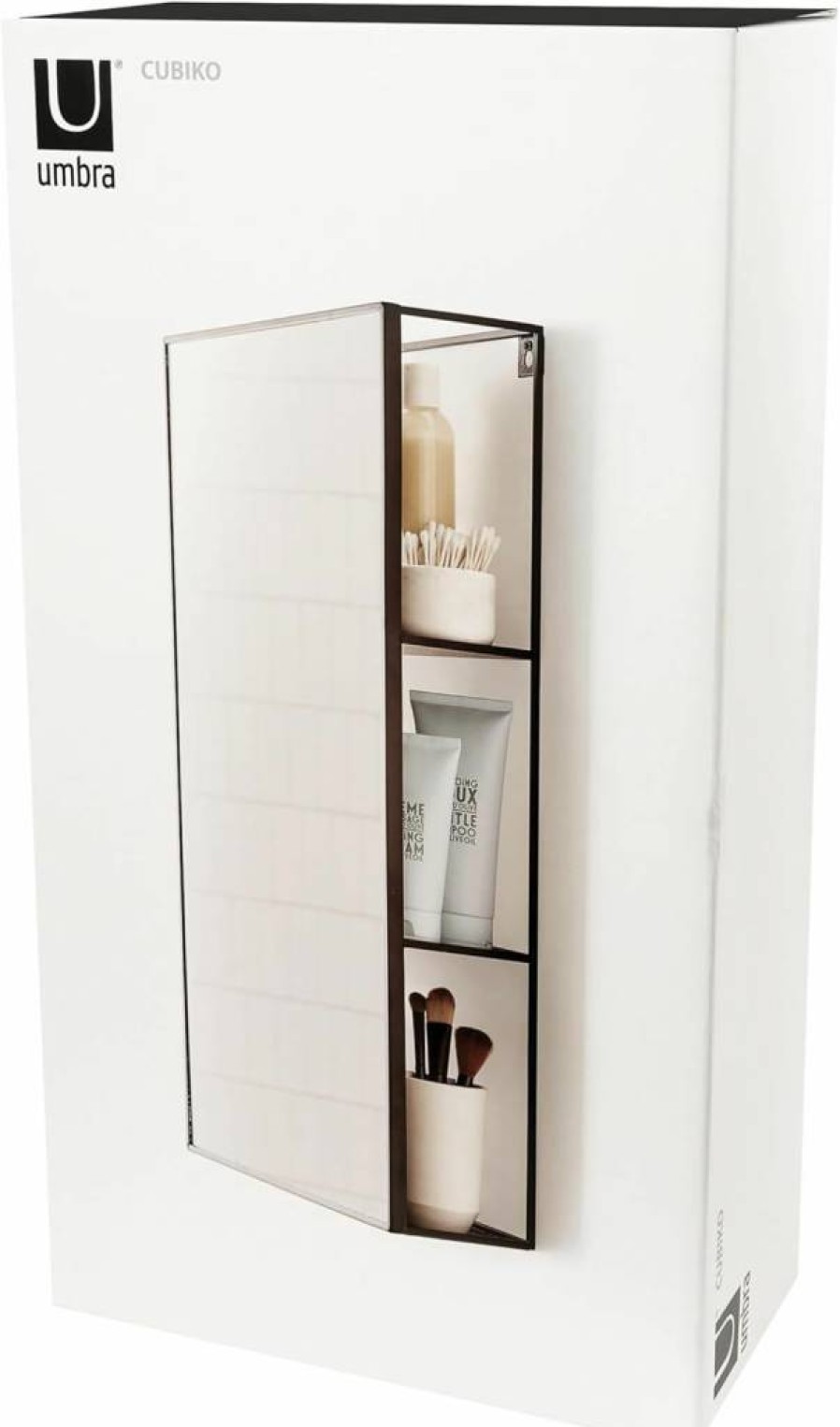 Umbra Cubiko 24x12 Inch Black Metal Bathroom Mirror Cabinet with 3 Shelves - Modern Storage Solution