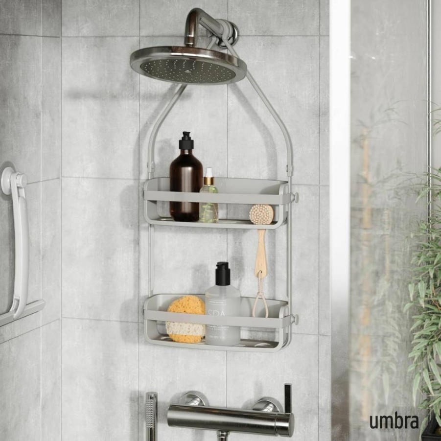Umbra Flex Caddy - Foldable Bathroom Storage Organizer, White, Modern Design for Shower & Vanity Accessories