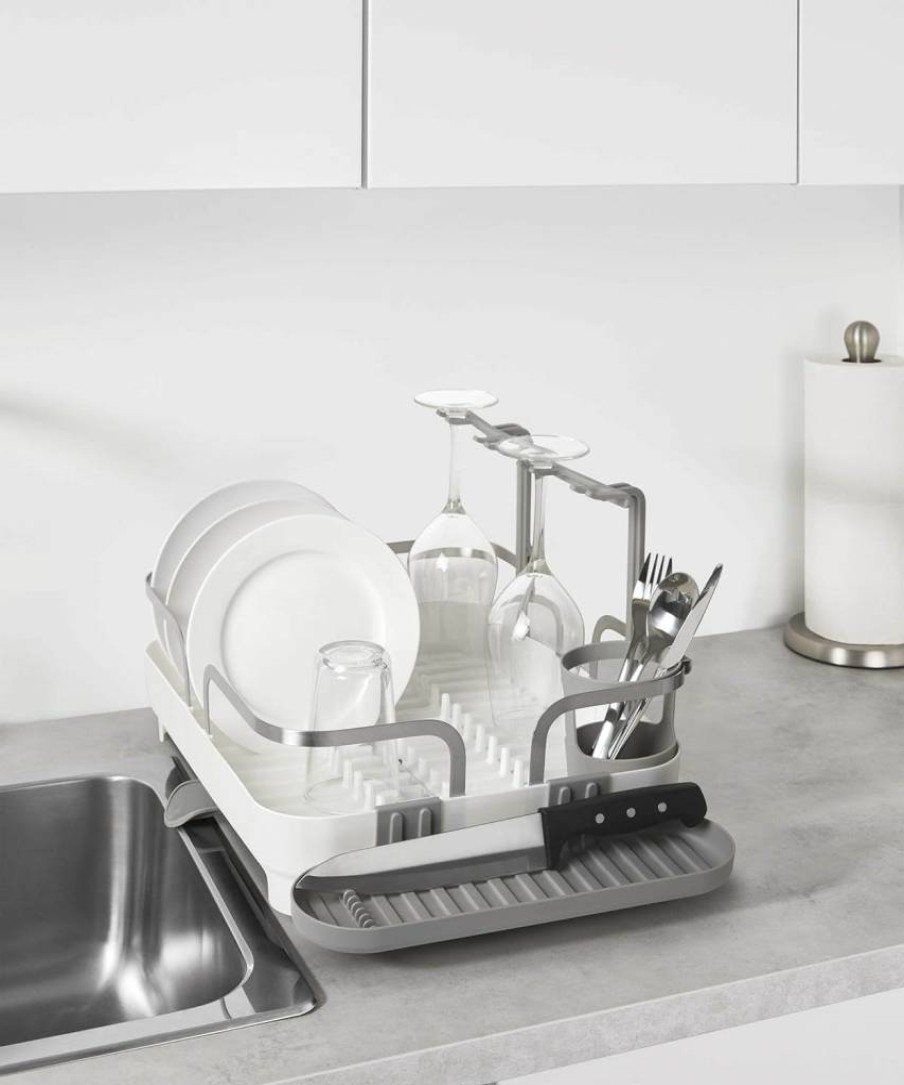 Umbra White Dish Drying Rack with Drainage Spout - Modern Holster Design Molded Plastic Dish Rack for Kitchen Counter