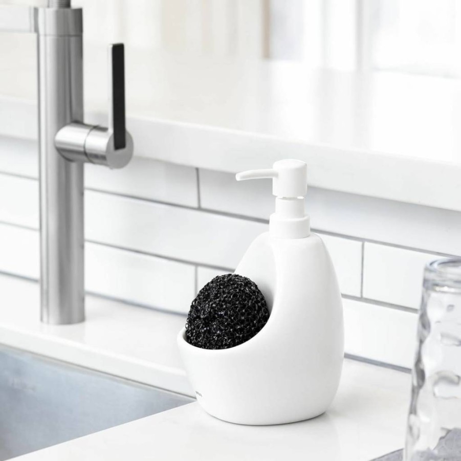 Umbra Joey White Ceramic Soap Dispenser with Sponge Holder for Kitchen & Bathroom