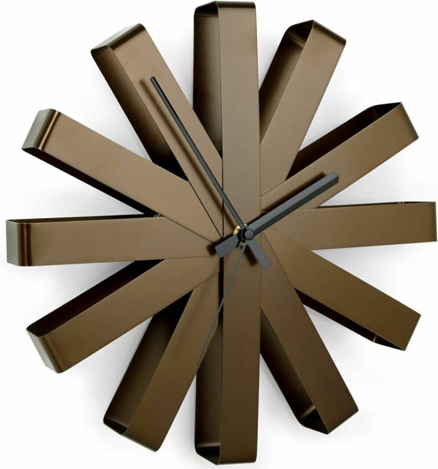 Umbra Ribbon Modern 12-Inch Silent Wall Clock with Quartz Movement - Battery Operated, Black