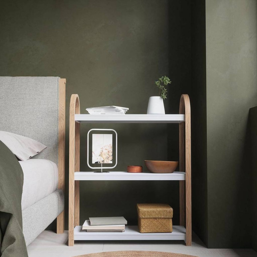 Umbra Bellwood Freestanding Shelf - Modern White & Natural Wood Storage Unit for Home Decor