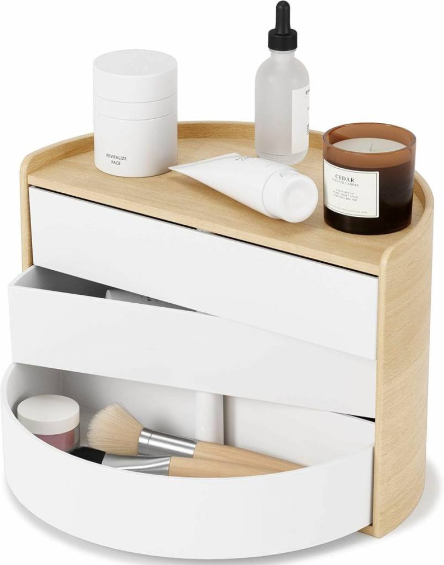 Umbra Moona Jewelry Organizer Box - White & Natural Wooden Storage for Necklaces & Rings