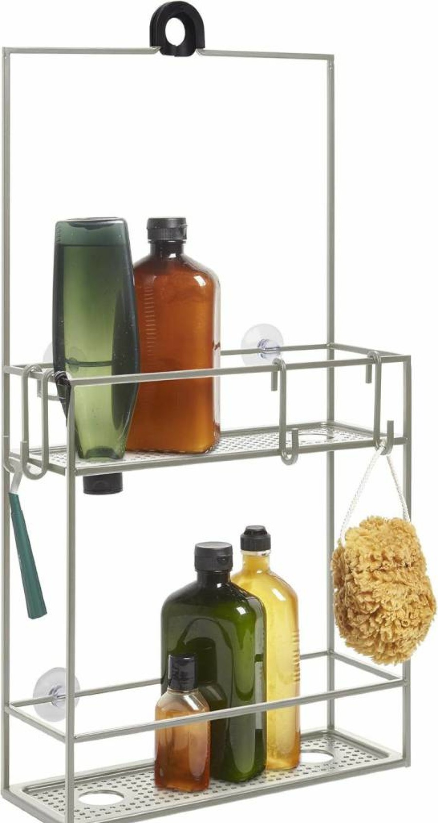 Umbra Cubiko Black Metal Over The Shower Head Caddy - Rust-Resistant Bath Organizer