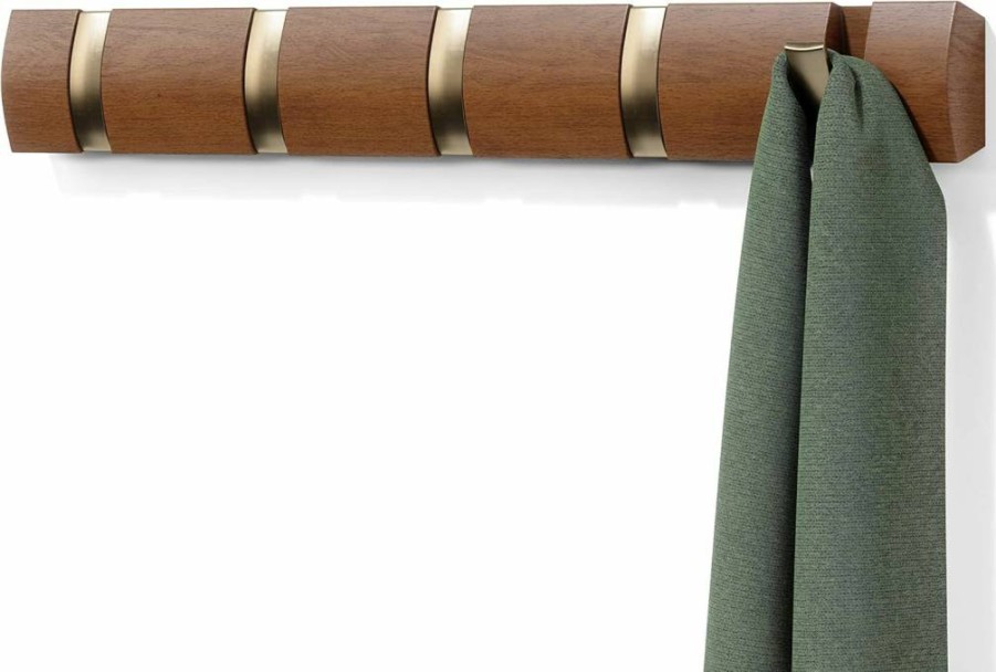 Umbra Flip 8-Hook Wall Mount Coat Rack for Hanging Coats, Hats & Scarves, Space-Saving Design, Durable Black Finish