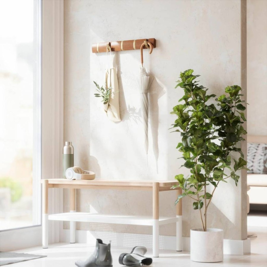 Umbra Flip 8-Hook Wall Mount Coat Rack for Hanging Coats, Hats & Scarves, Space-Saving Design, Durable Black Finish