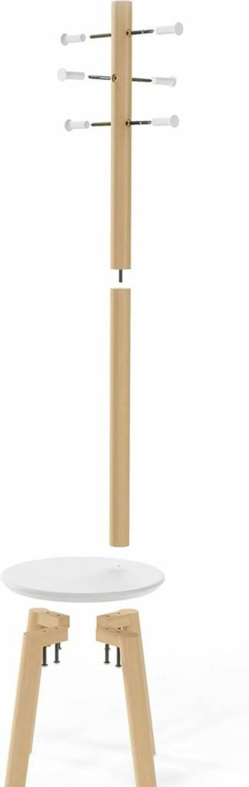 Umbra Pillar Coat Rack with Stool - Space-Saving Entryway Storage, Black/Walnut Finish