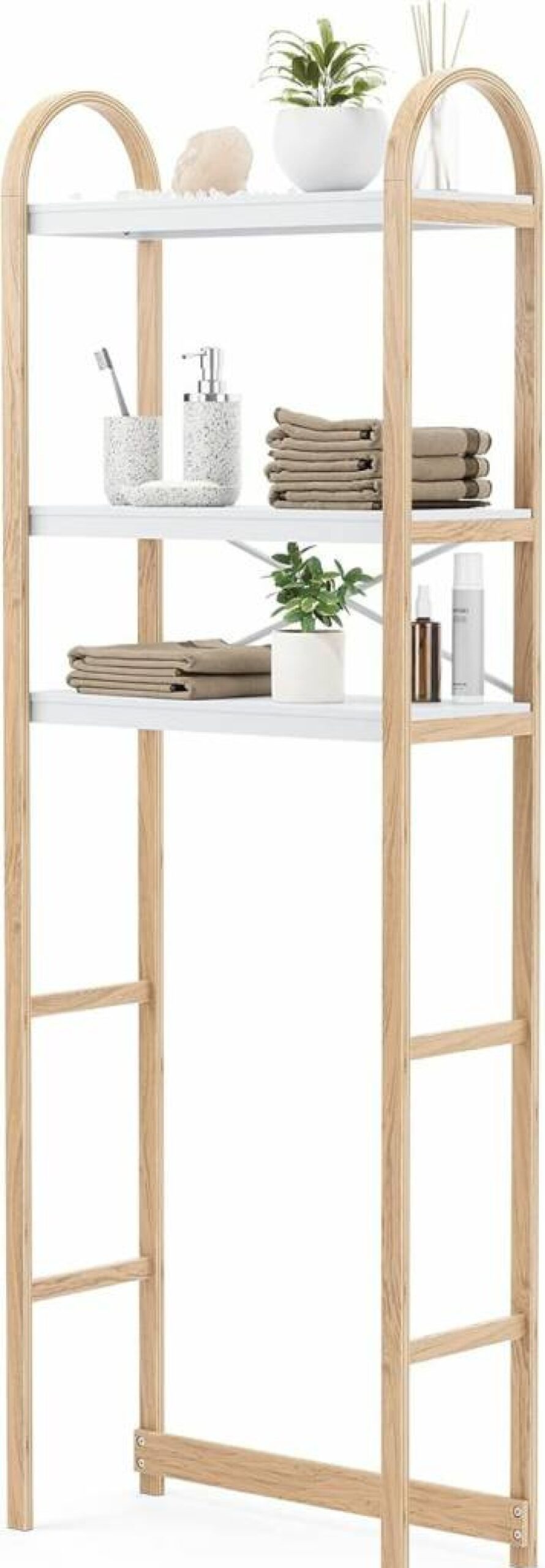 Umbra Bellwood Over-The-Toilet Bathroom Shelf - Space-Saving Storage for Bathroom or Powder Room in Black/Walnut Finish
