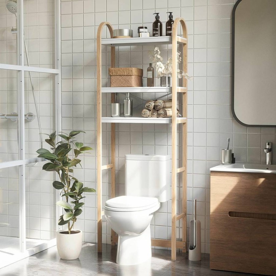 Umbra Bellwood Over-The-Toilet Bathroom Shelf - Space-Saving Storage for Bathroom or Powder Room in Black/Walnut Finish