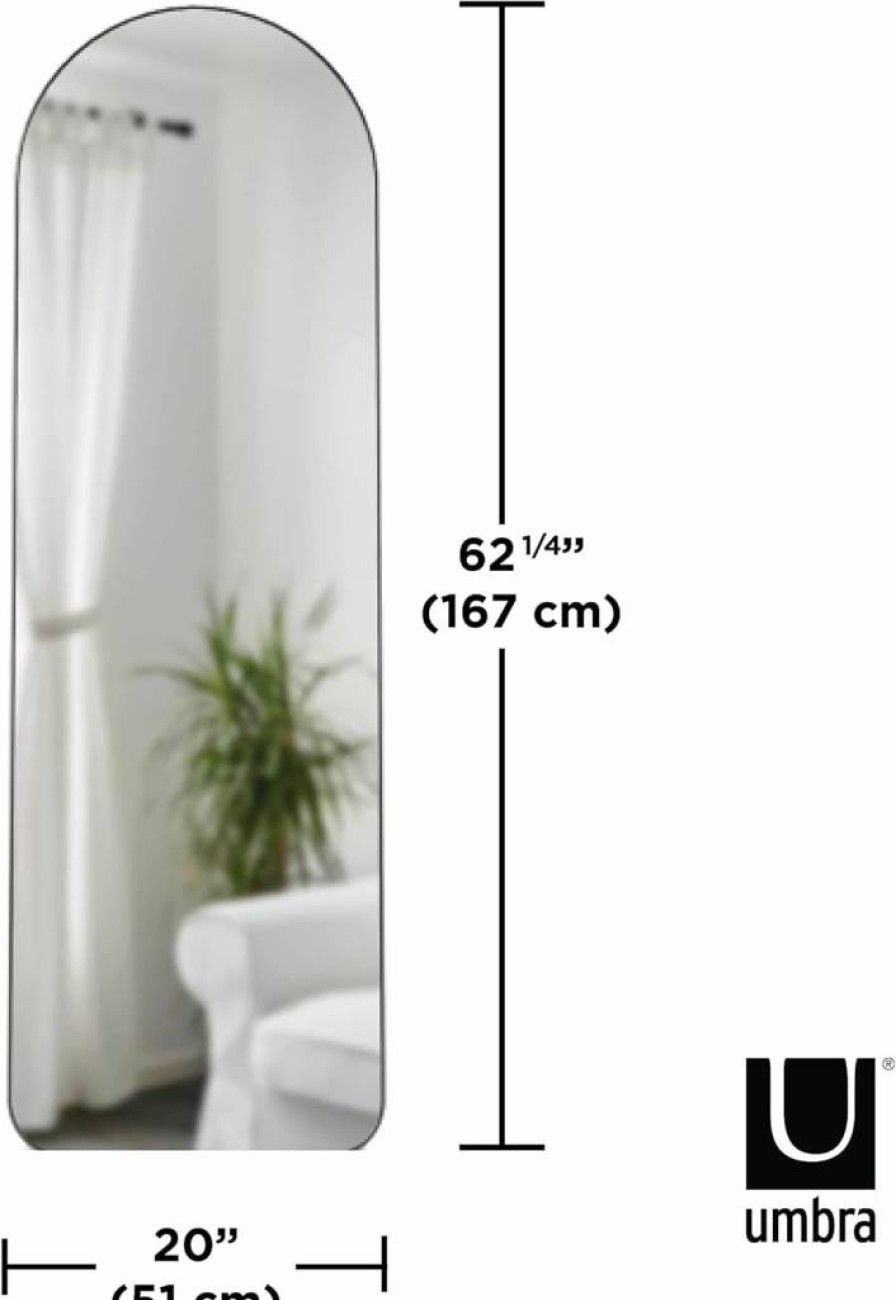 Umbra Hubba Arched Leaning Floor Mirror - 20x62 Inches, Brass Finish, Modern Decorative Mirror for Home Decor