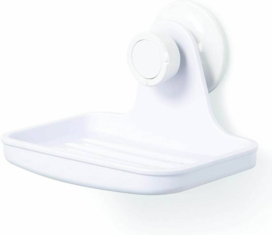 Umbra Flex Soap Dish with Gel-Lock Technology - Strong Suction Cup, Stylish White Bathroom Organizer