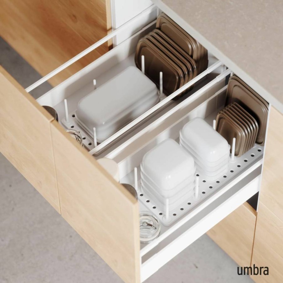 Umbra Peggy Adjustable Kitchen Drawer Organizer Tray - Grey Storage System for Food Containers, Cookware, Utensils & Serveware