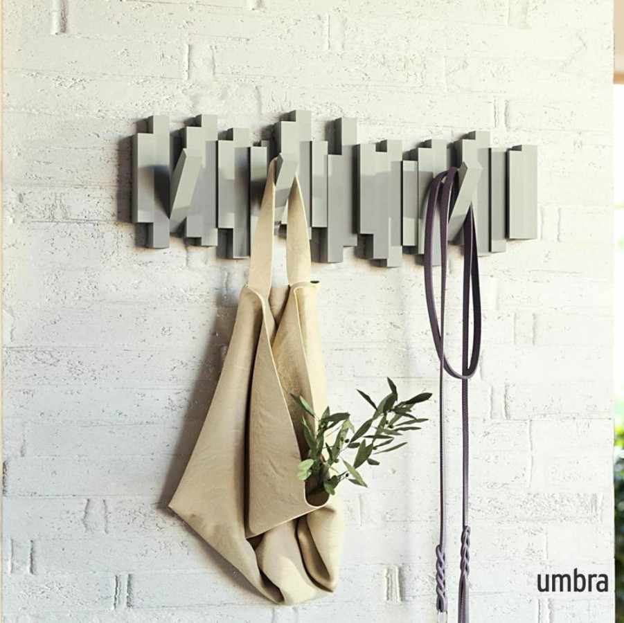 Umbra Modern Wall-Mounted Coat Rack with 5 Retractable Hooks - Space-Saving Storage Organizer, Black