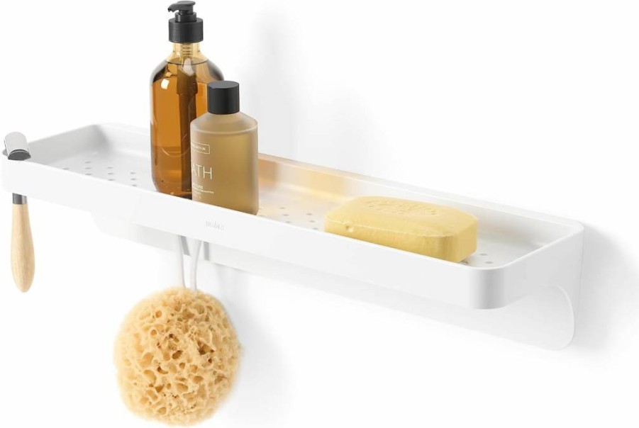 Umbra Flex Adhesive Wall Shelf - White, Removable Stick-On Storage Organizer for Bathroom, Kitchen, Office