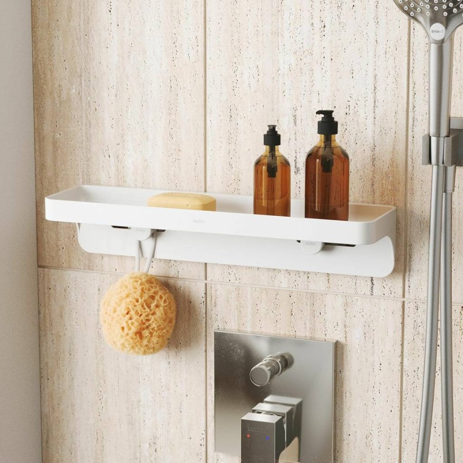 Umbra Flex Adhesive Wall Shelf - White, Removable Stick-On Storage Organizer for Bathroom, Kitchen, Office