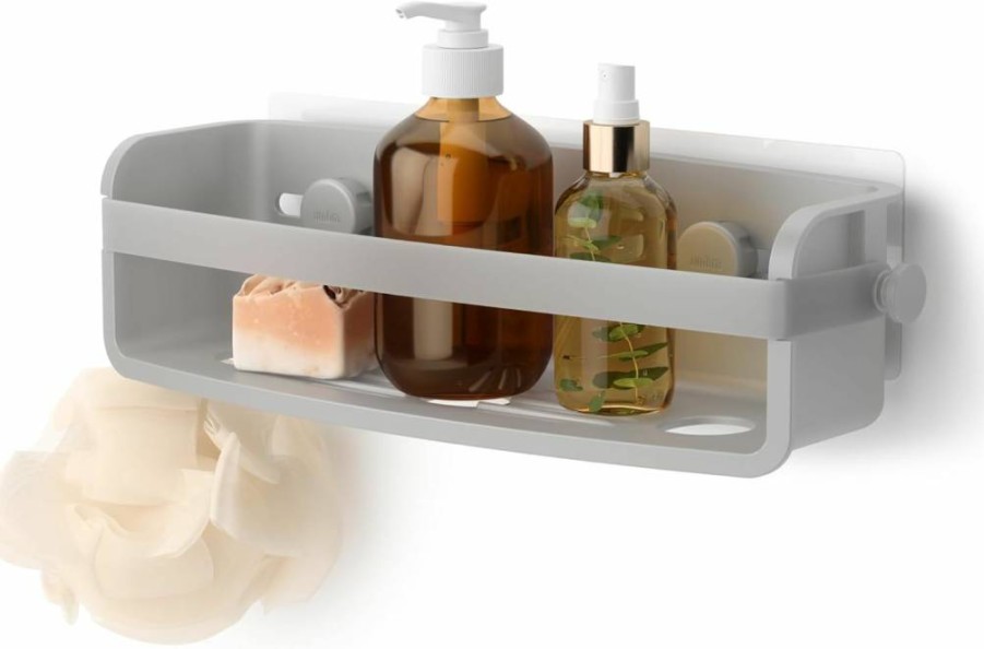 Umbra Flex Adhesive Bathroom Shower Shelf - Water-Resistant Grey Storage Organizer for Showers