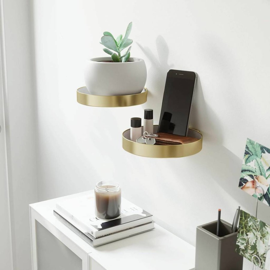 Umbra Perch Decorative Wall Shelves Set of 2 in Nickel Finish - Modern Floating Shelves for Home Decor