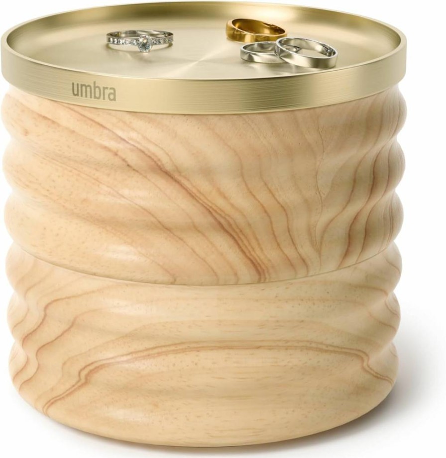 Umbra Tesora Solid Wood Jewelry Box with Brass Accents, Natural Finish - Handcrafted Organizer for Necklaces, Rings & Earrings