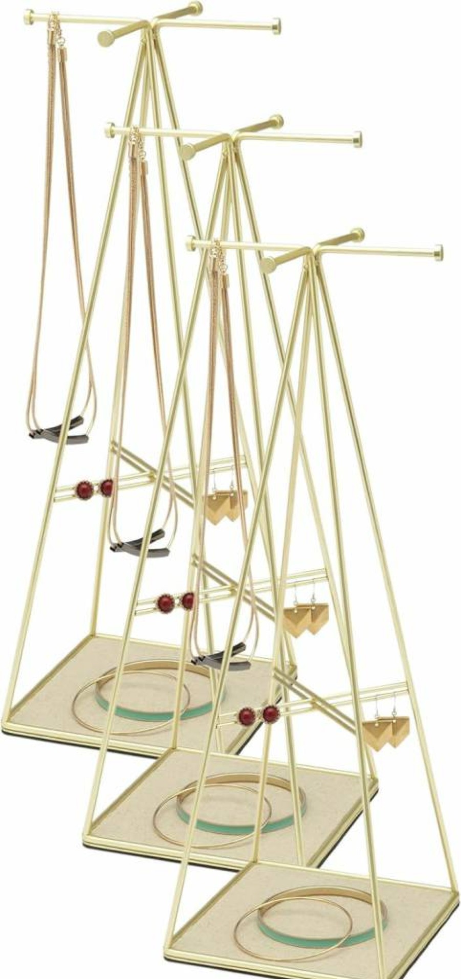 Umbra Prisma Matte Brass Jewelry Organizer Stand - Stylish Display for Necklaces & Rings