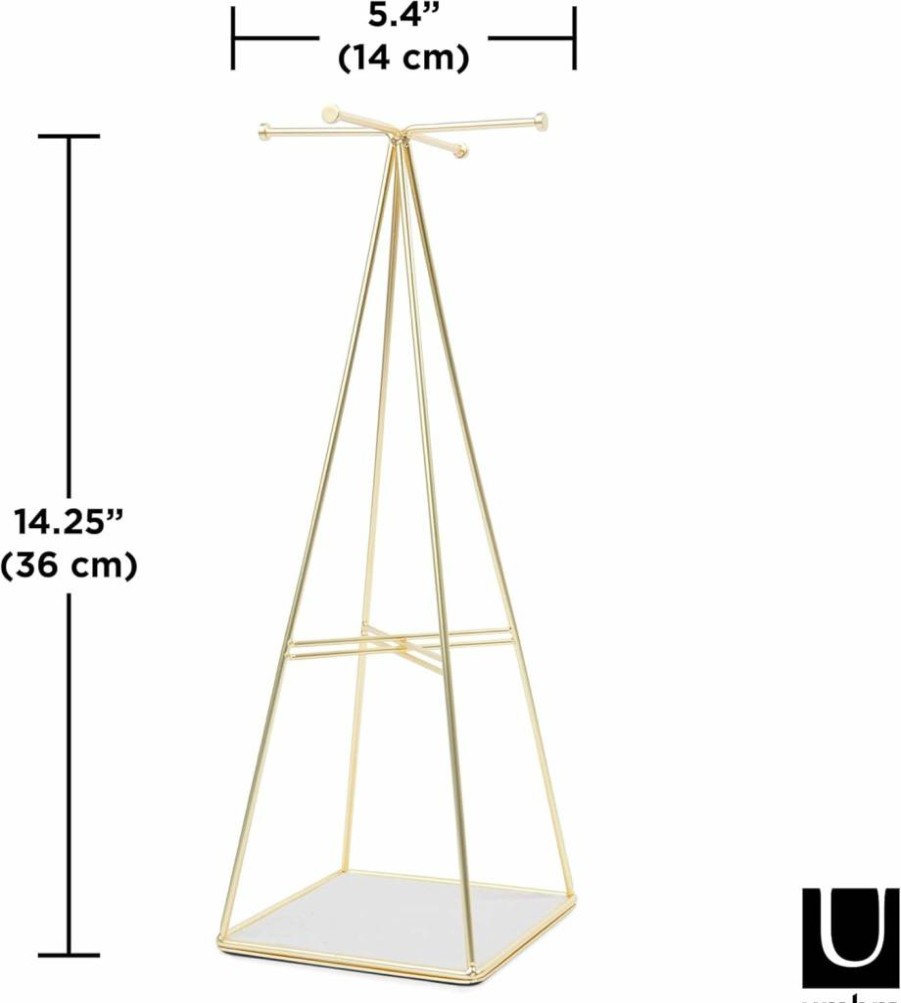 Umbra Prisma Matte Brass Jewelry Organizer Stand - Stylish Display for Necklaces & Rings