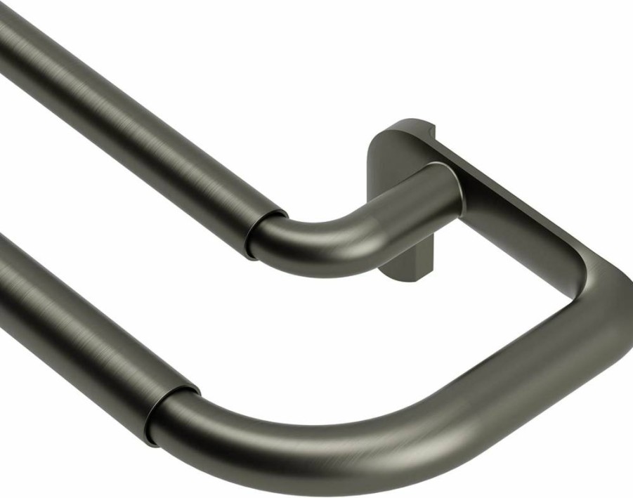 Umbra Twilight Double Curtain Rod Set - Adjustable 28-48 Inch (71-122cm), Wrap Around Design for Blackout Curtains, Pewter Finish