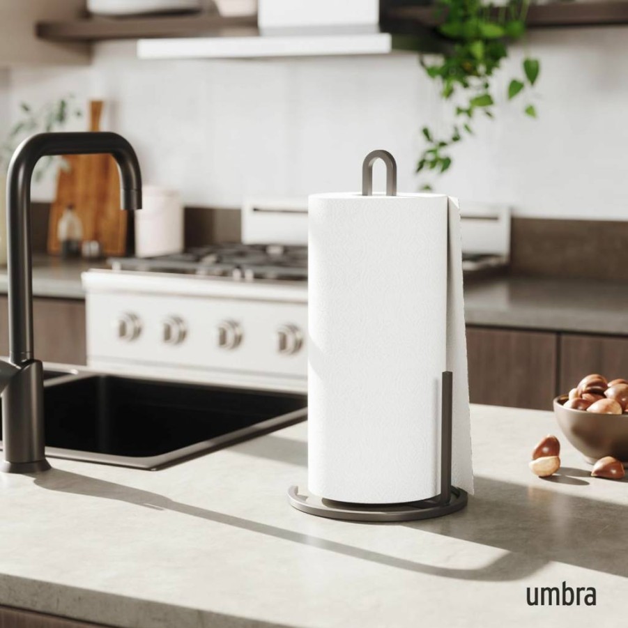Umbra Squire Black Metal Wire Paper Towel Holder - Kitchen Countertop Storage with Cast Iron Look