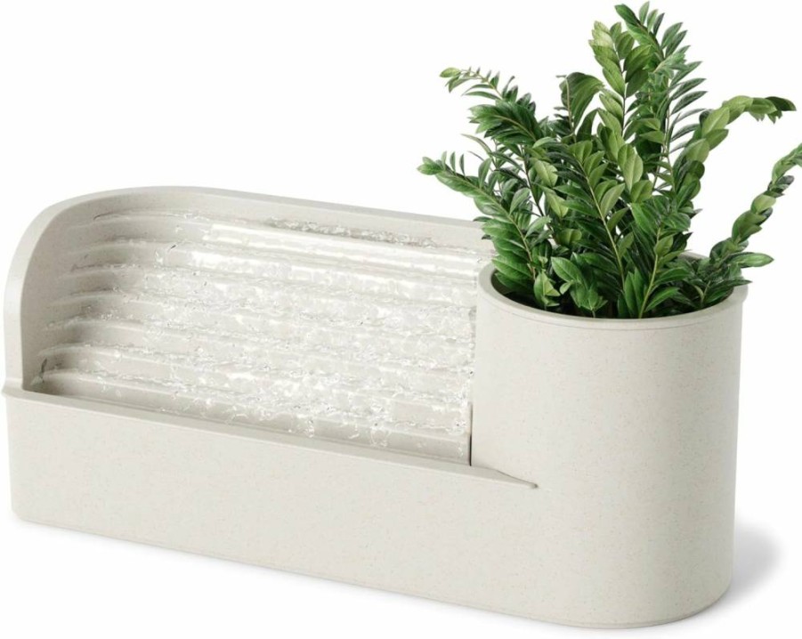 Umbra Stream Modern Tabletop Fountain with Planter - Stylish Desktop Water Feature for Home & Office, Air Humidifier & Decorative Sand Base