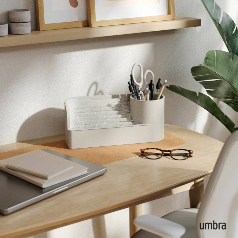 Umbra Stream Modern Tabletop Fountain with Planter - Stylish Desktop Water Feature for Home & Office, Air Humidifier & Decorative Sand Base