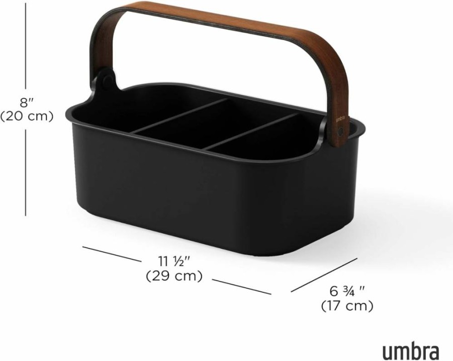 Umbra Bellwood 2-Pack Multipurpose Organizer Caddy with Handle for Desk, Makeup, Dorm, Kitchen Cabinet – Black/Walnut