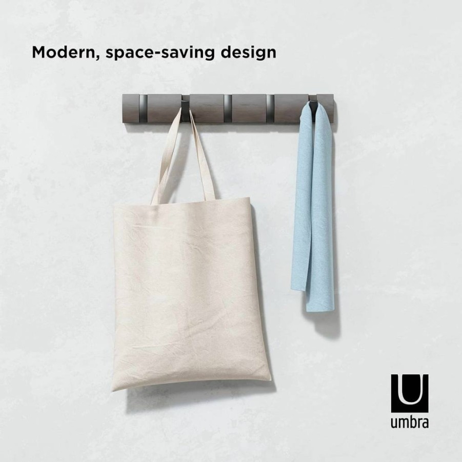 Umbra Flip Wall-Mounted Coat Rack with 5 Hooks - Space-Saving Organizer for Jackets, Hats, Bags in Espresso/Nickel, Perfect for Entryway, Closet, Bedroom, or Nursery