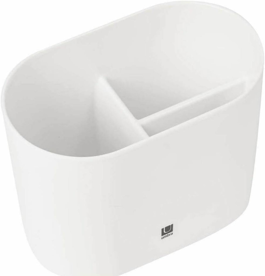 Umbra Step Modern Toothbrush Holder & Bathroom Organizer - Sleek White Storage for Countertop