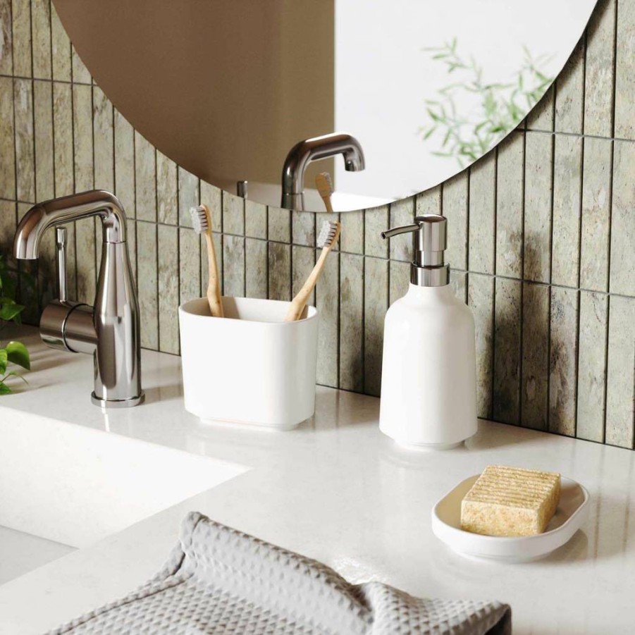 Umbra Step Modern Toothbrush Holder & Bathroom Organizer - Sleek White Storage for Countertop