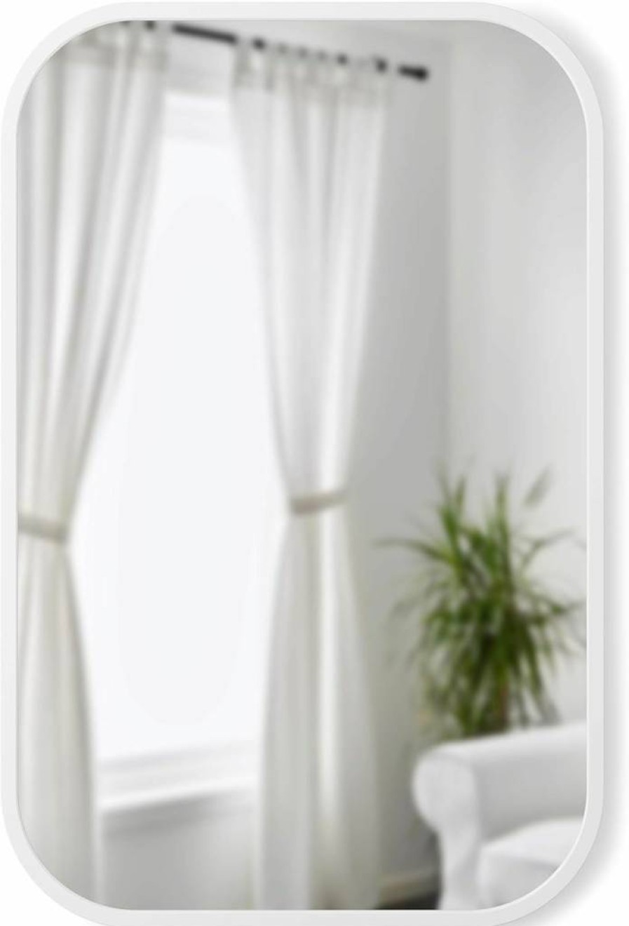 Umbra Hub Modern Rectangular Wall Mirror with Rubber Frame - Black Entryway, Bathroom & Living Room Decor