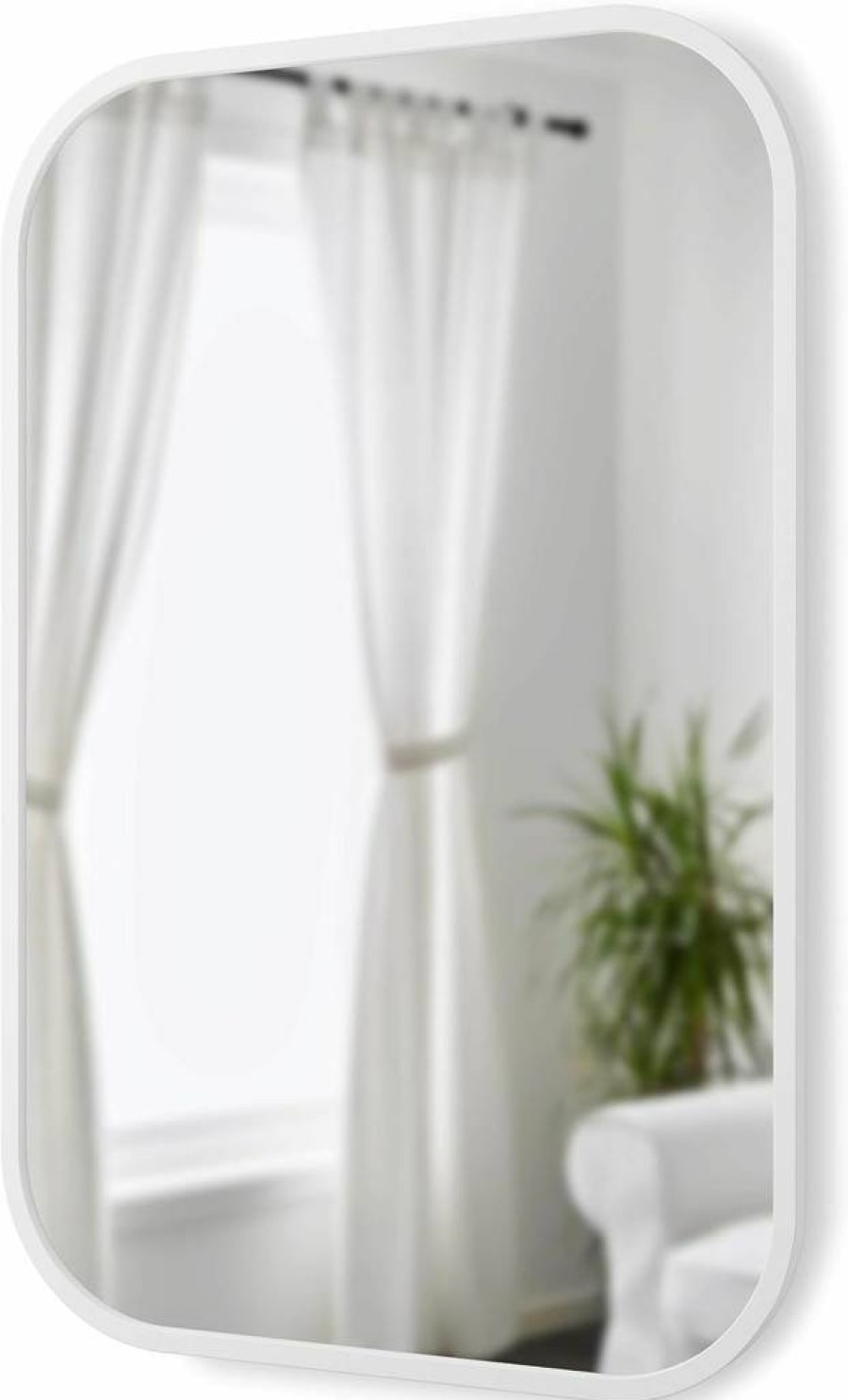 Umbra Hub Modern Rectangular Wall Mirror with Rubber Frame - Black Entryway, Bathroom & Living Room Decor