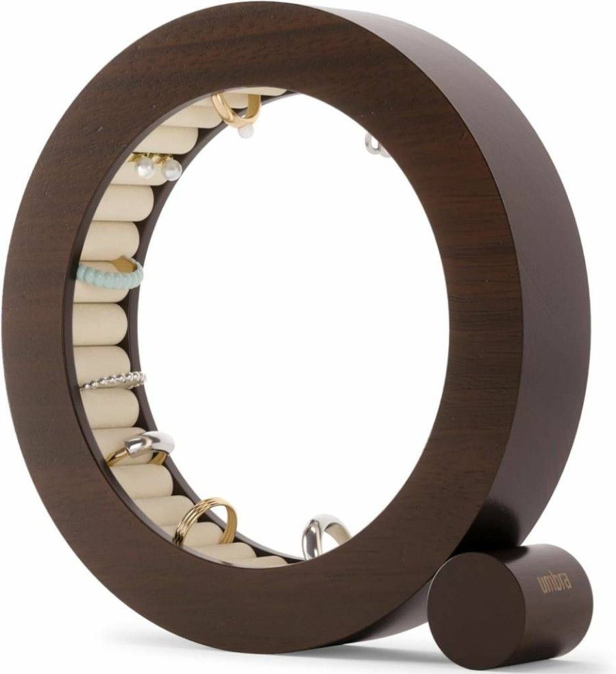 Umbra Ferris Jewelry Organizer - Stylish Ring Holder & Storage Box, Natural Wood Design for Countertop Display