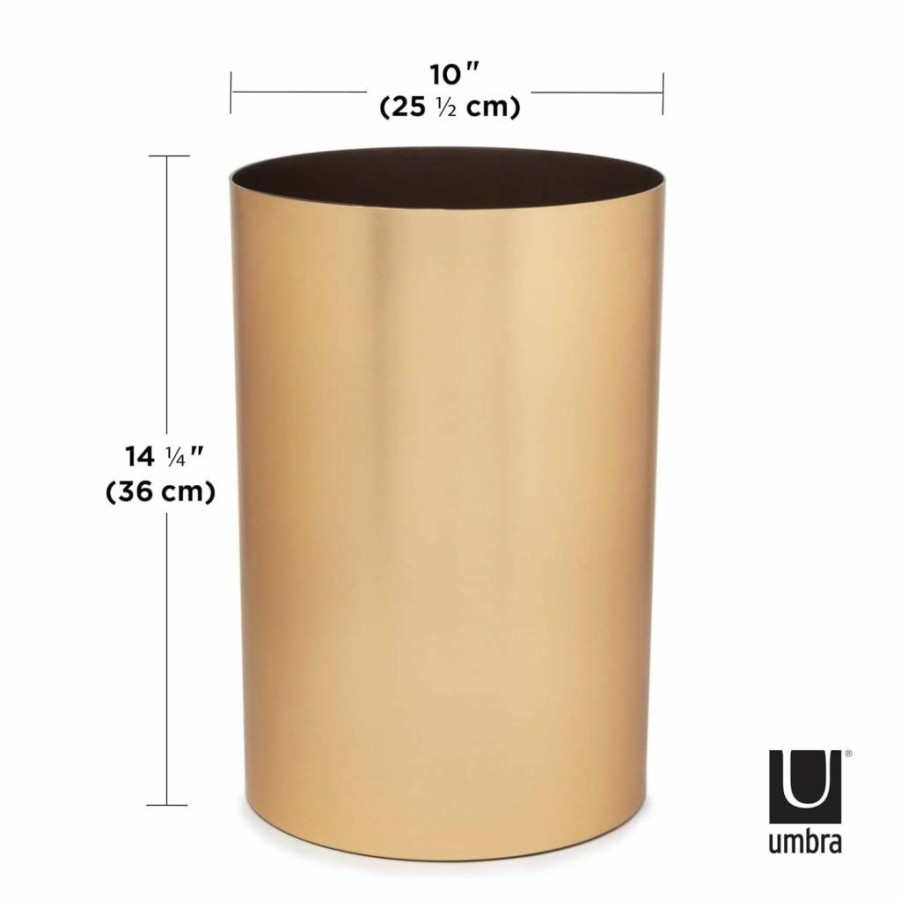 Umbra Metalla 18L Brass Look Trash Can with Matte Finish, 4.75-Gallon Waste Bin for Home or Office