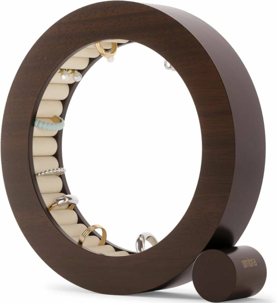 Umbra Ferris Walnut Jewelry Organizer Ring Holder - Stylish Storage Solution for Necklaces, Bracelets & Earrings
