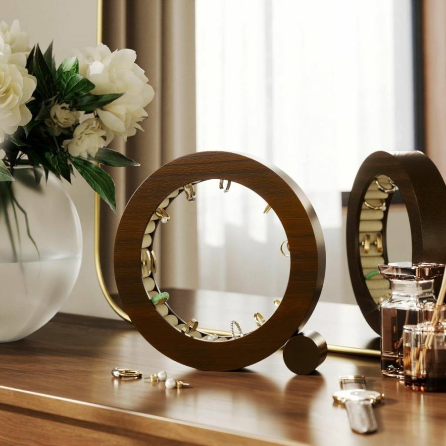 Umbra Ferris Walnut Jewelry Organizer Ring Holder - Stylish Storage Solution for Necklaces, Bracelets & Earrings