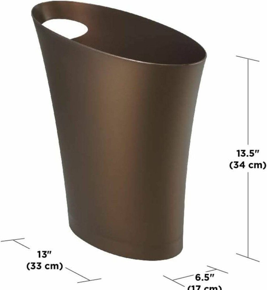 Umbra Charcoal 2 Gallon Slim Bathroom Trash Can - Space-Saving Small Wastebasket for Narrow Home or Office Spaces, Modern Design Single Bin