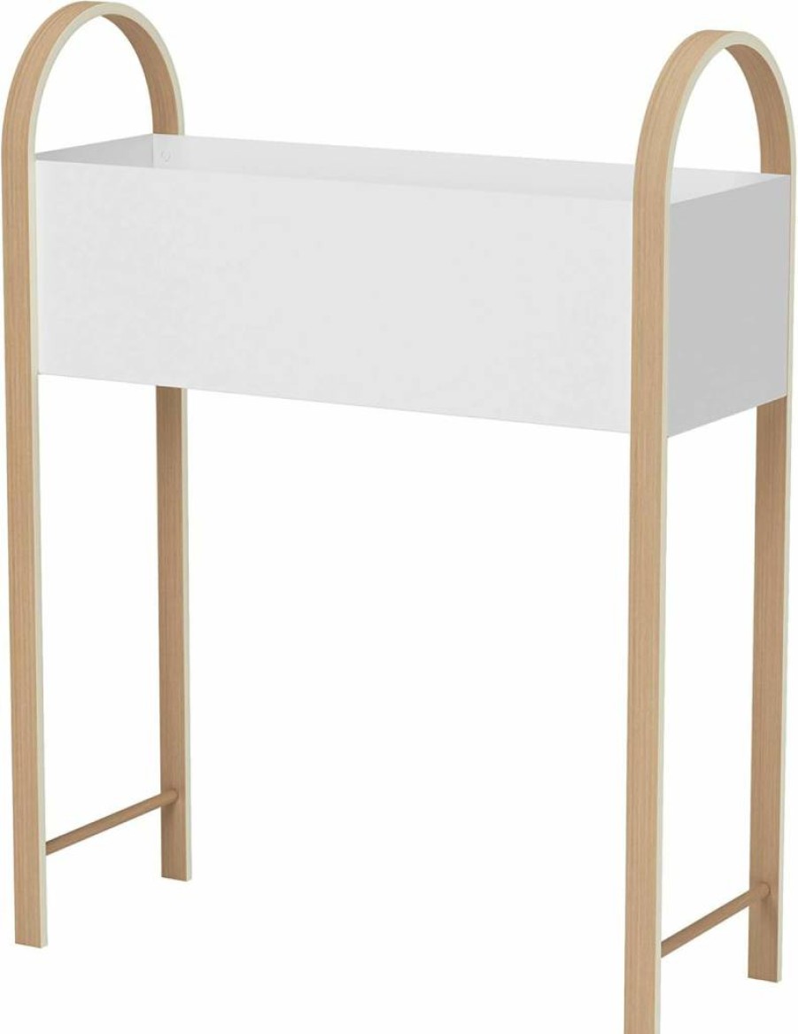 Umbra Bellwood Elevated Garden Planter - Freestanding Raised Storage Box for Indoor/Outdoor Plants, White & Natural Finish