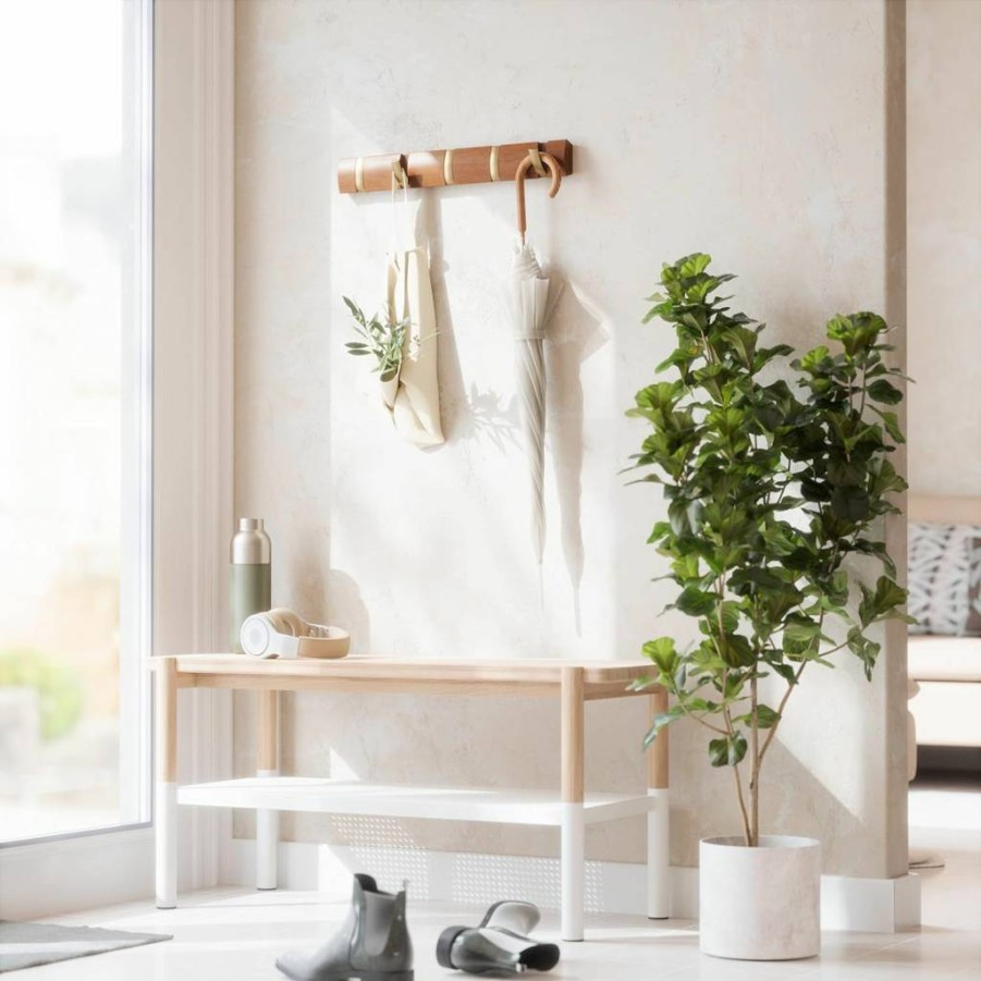 Umbra Flip Wall-Mounted Coat Rack with 8 Hooks - Space-Saving Organizer for Entryway, Closet, Bedroom, Bathroom, Nursery - Modern Storage for Hats, Jackets, Bags