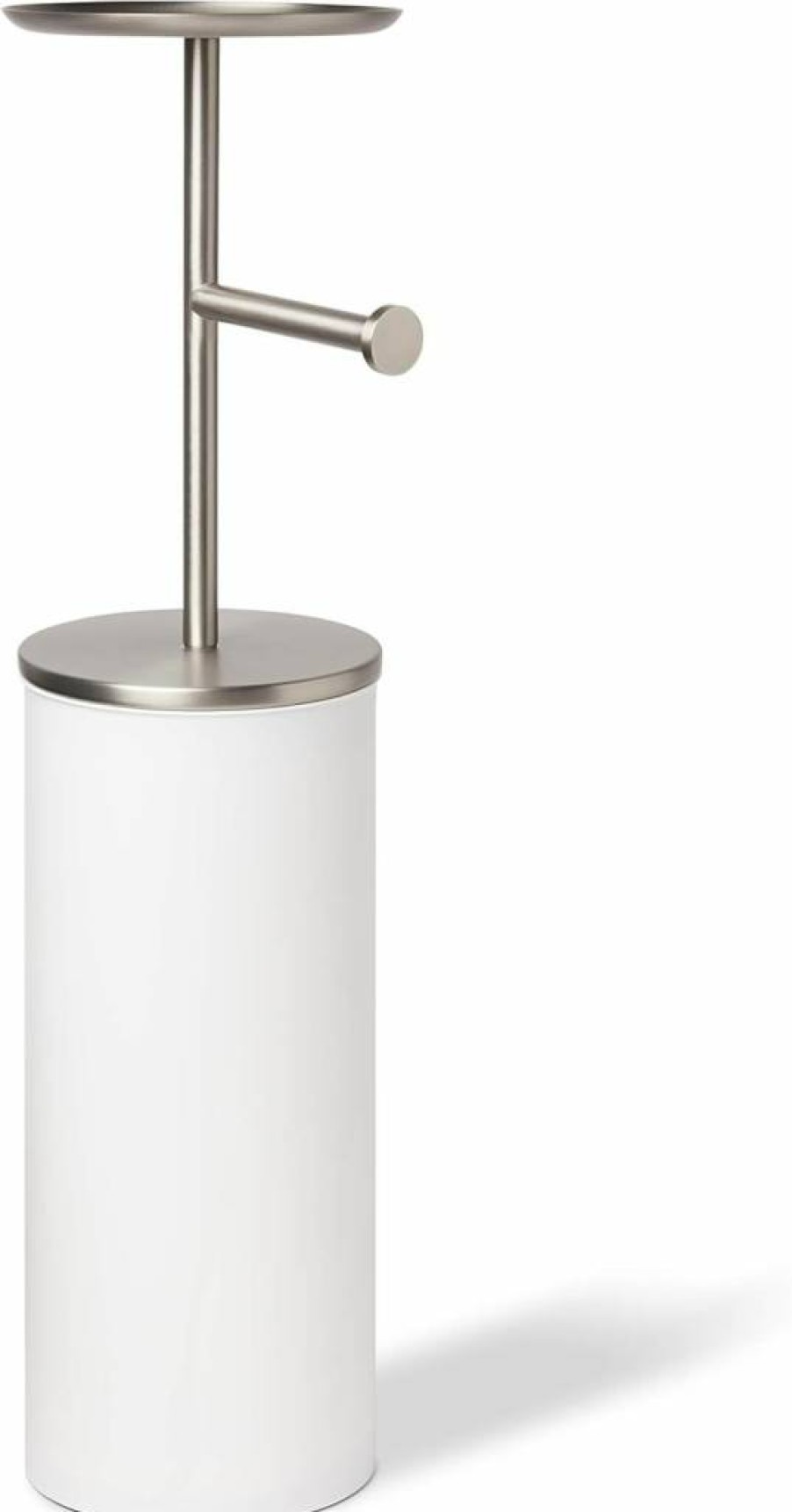 Umbra Portaloo Modern Toilet Paper Holder with Reserve Storage in White and Nickel Finish