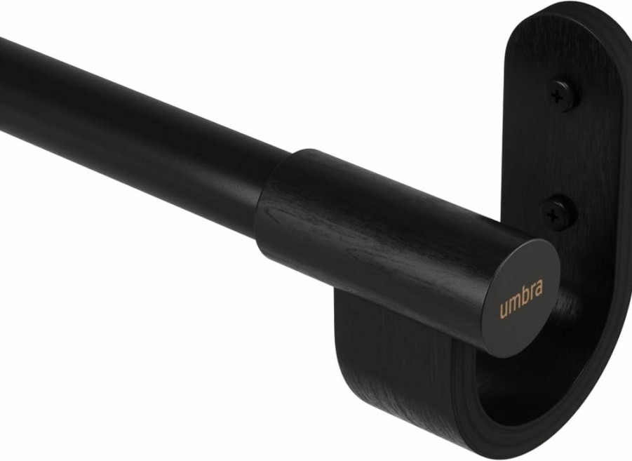 Umbra Bellwood Adjustable Black Curtain Rod 42-120 Inches with Finials & Hardware for Window Drapery