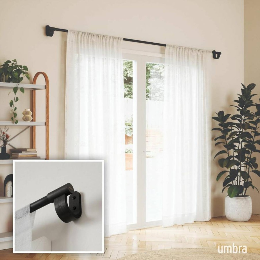 Umbra Bellwood Adjustable Black Curtain Rod 42-120 Inches with Finials & Hardware for Window Drapery