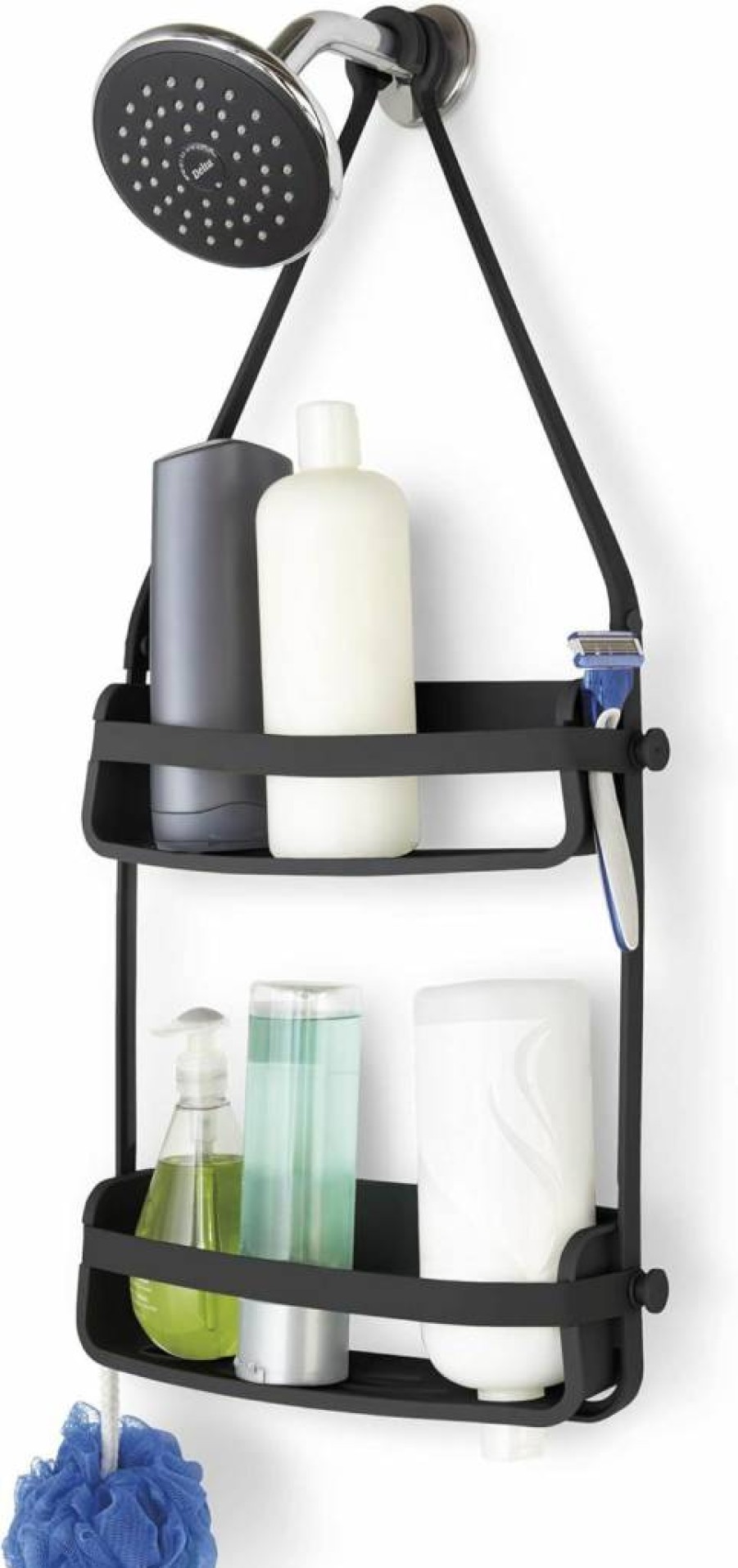 Umbra Flex Hanging Shower Caddy - Adjustable Bathtub Shelf & Bathroom Storage Organizer in Black