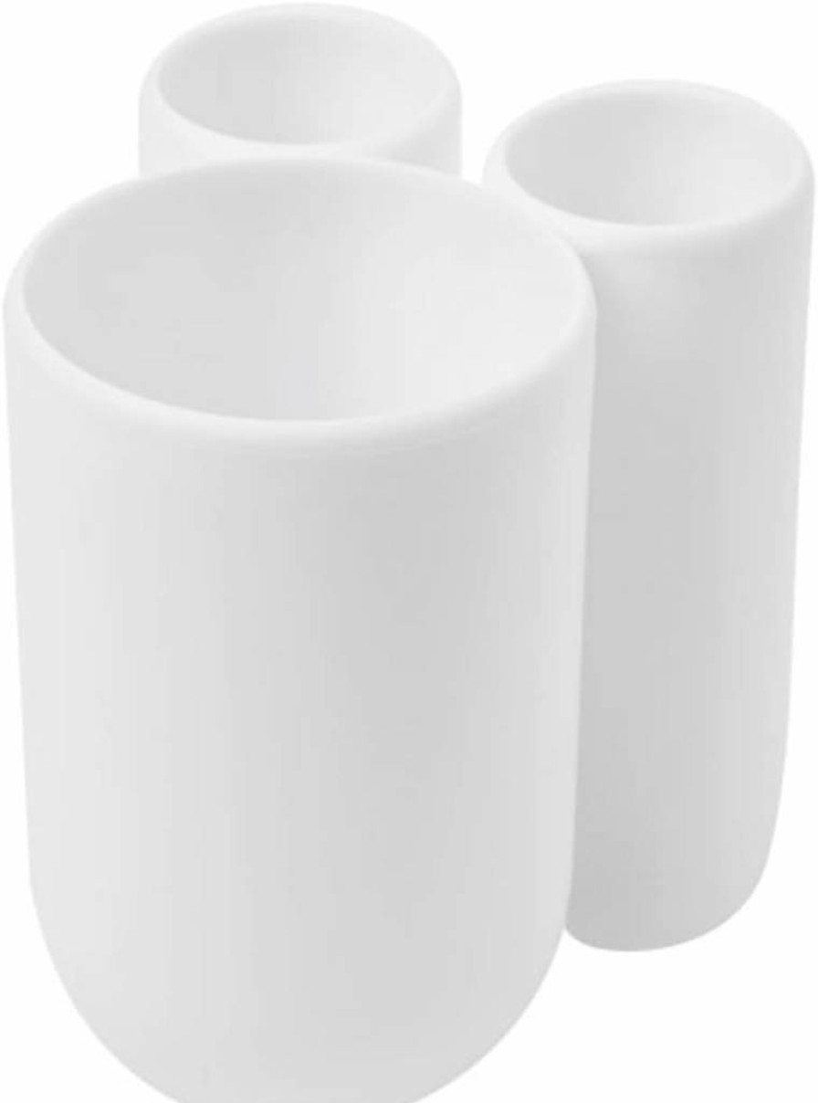 Umbra Touch Organizer - Modern Bathroom Storage Stand with 3 Slots & Dividers, Non-Slip Base, White (Model 023271-660)