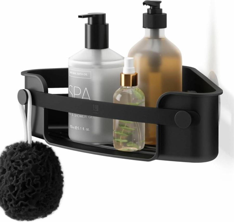 Umbra Flex Modern Bathroom Caddy Bin - Stylish Black Storage Organizer for Shower & Bathtub