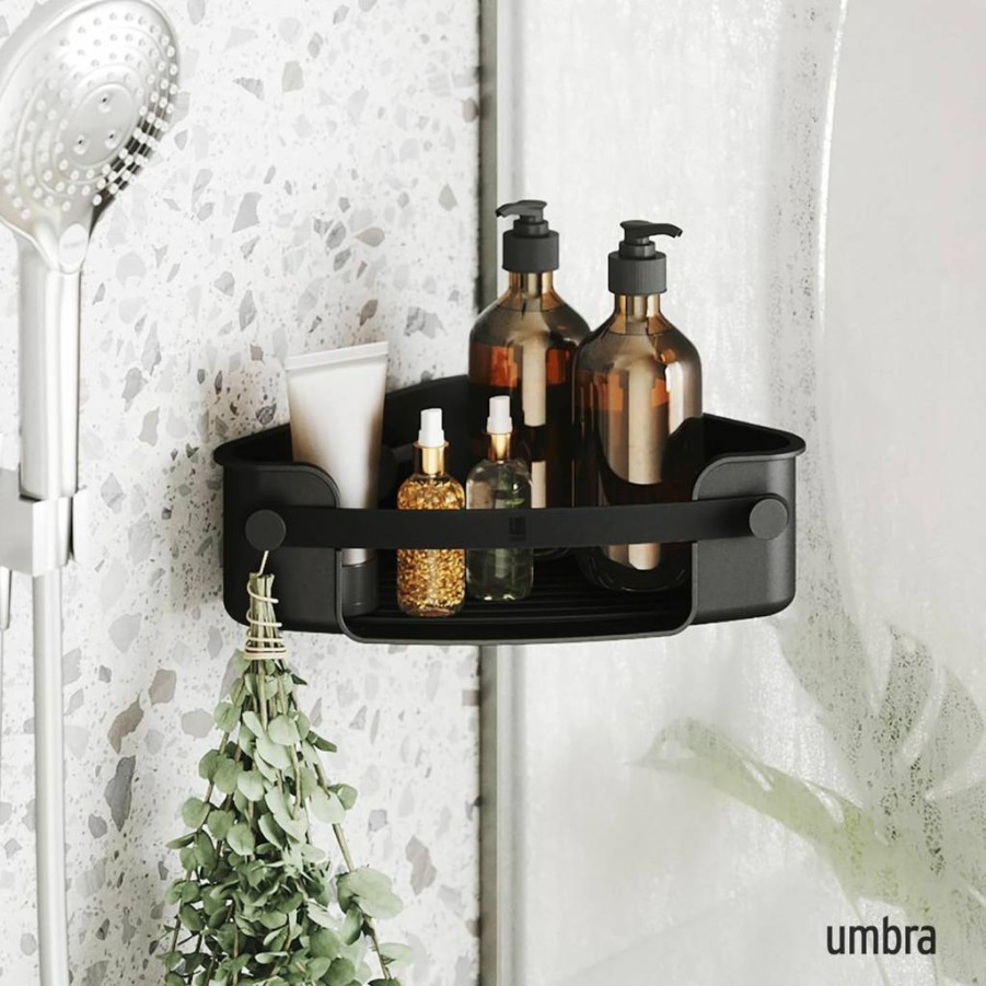 Umbra Flex Modern Bathroom Caddy Bin - Stylish Black Storage Organizer for Shower & Bathtub